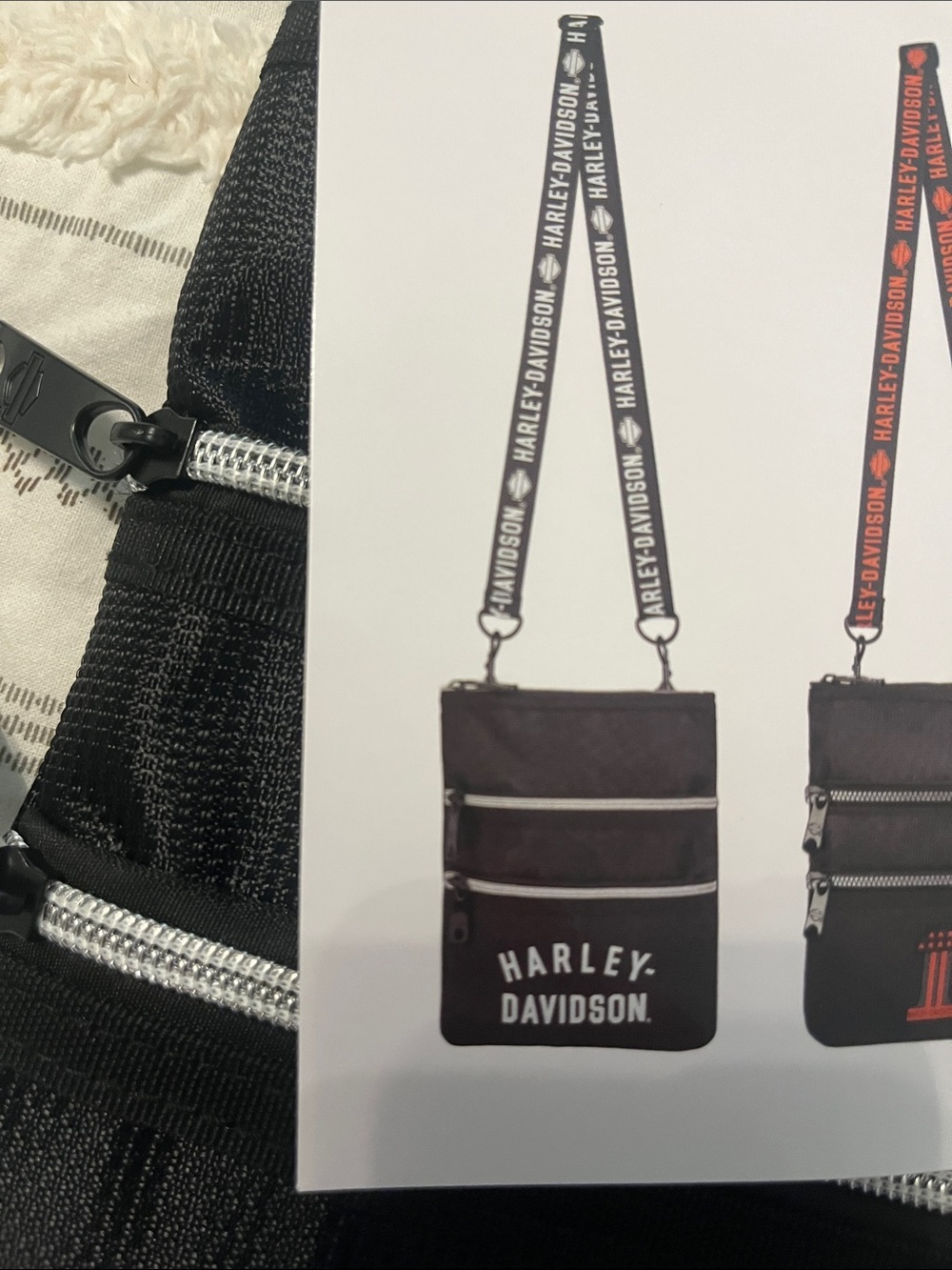 Harley-Davidson Black Triple Zip Belt Bag with White Logo - Picture 3 of 7